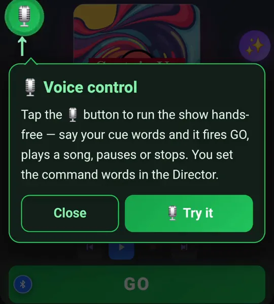 The app’s voice-control dialog